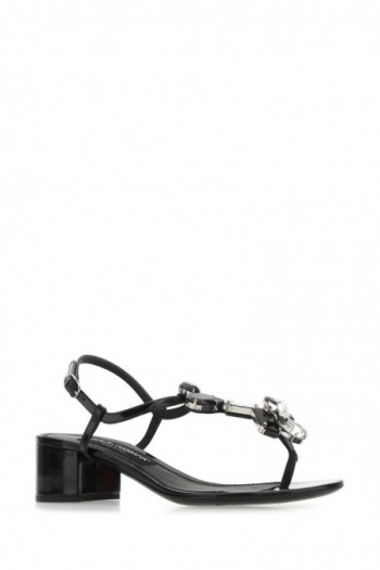 Dolce & Gabbana Czarne skórzane sandały z logo