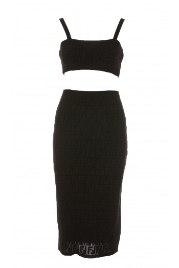 Fendi Czarna dwuczęściowa sukienka z logo FF