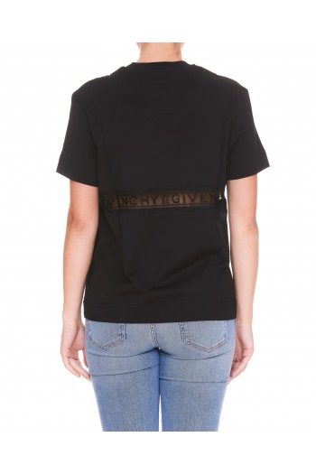 Givenchy Czarna koszulka z logo taśmą z koronki