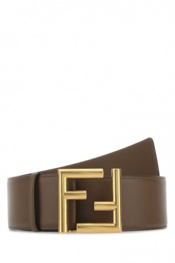 Fendi Brązowy skórzany pasek z FF logo