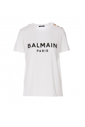 Balmain Biała koszulka z logo 'BALMAIN PARIS'