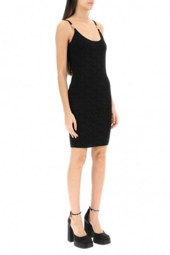 Versace Czarna sukienka mini ze wzorem 'La greca'