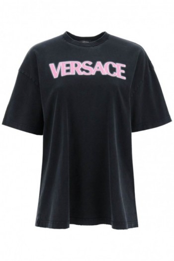 Versace Czarna koszulka z neonowym logo