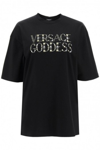 Versace Versace Goddes czarna koszulka z ćwiekami
