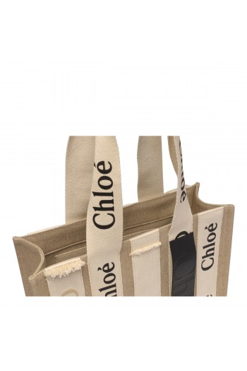 Chloe Materiałowa torba shopper 'WOODY' z logowanymi paskami