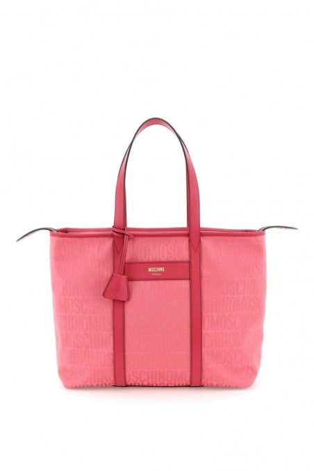 Moschino Różowa torba shopper z żakardowym logo