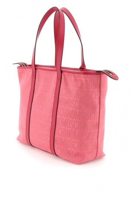 Moschino Różowa torba shopper z żakardowym logo