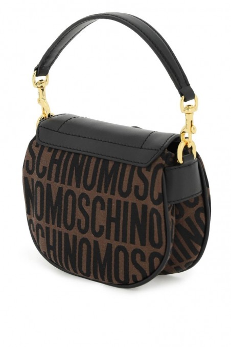 Moschino Brązowa mini torebka z żakardowym logo