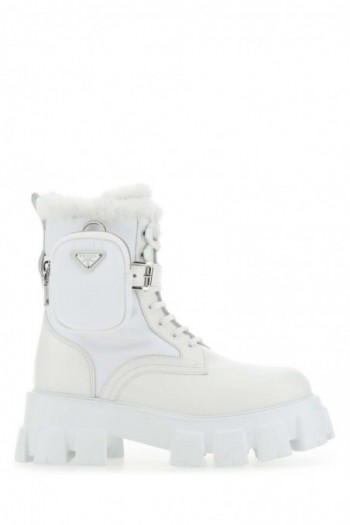 Prada White leather and Re-nylon Monolith boots
