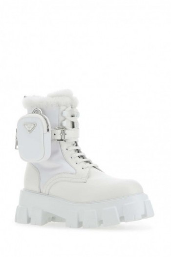 Prada White leather and Re-nylon Monolith boots