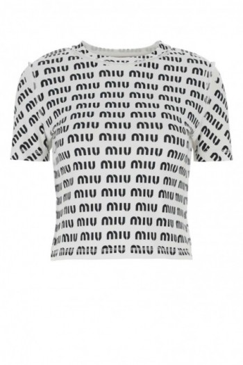 Miu Miu Koszulka z drukowanym logo Miu Miu