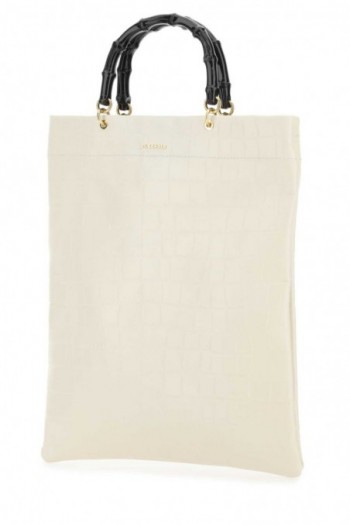 Jil Sander Średnia torba na zakupy ze skóry w kolorze kości słoniowej