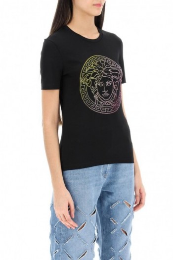 Versace T-shirt z Meduzą z kryształów