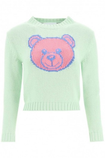 Moschino Zielony sweter z Teddy Bear