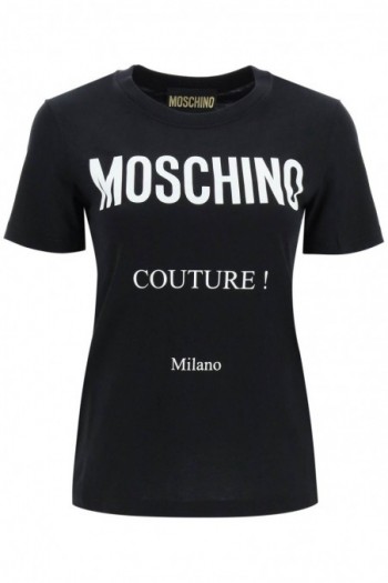Moschino Czarna koszulka z nadrukiem Moschino Couture