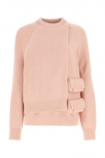 Fendi Wełniany sweter w pastelowym różu