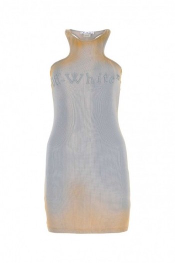 Off White Dwukolorowa mini sukienka z elastycznej bawełny