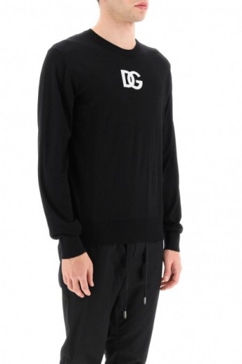Dolce & gabbana Sweter z mieszanki wełny z logo D&G