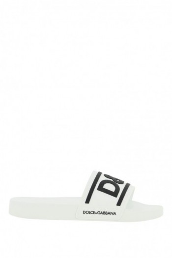 Dolce & gabbana Białe gumowe klapki z logo