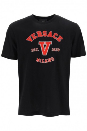 Versace Czarna koszulka z logo Varsity