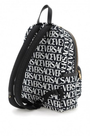 Versace Czarny plecak z logo na całej powierzchni