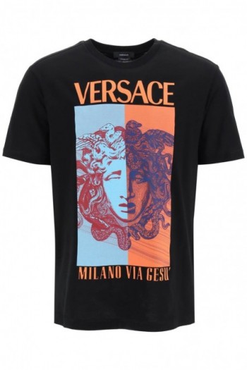 Versace Czarna koszulka z nadrukiem Mitchel Fit Versace