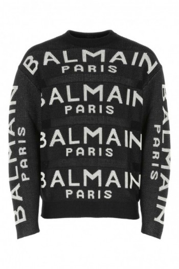 Balmain Sweter z logo na całej powierzchni