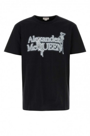 Alexander McQueen Czarna bawełniana koszulka ze szkieletem