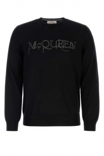 Alexander McQueen Czarny wełniany sweter z logo