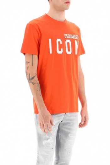 Dsquared2 Koszulka z logo ICON pomarańczowa