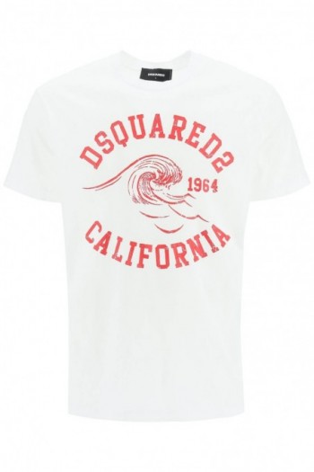 Dsquared2 Biała koszulka z nadrukiem California