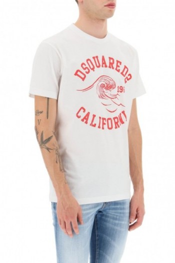 Dsquared2 Biała koszulka z nadrukiem California