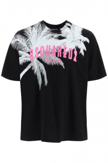 Dsquared2 Czarna koszulka z nadrukiem Palms