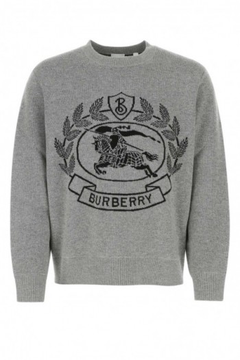 Burberry Szary wełniany sweter oversize z maxi logo
