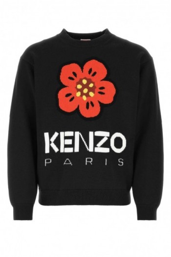 Kenzo Czarny bawełniany sweter z haftem Kenzo Boke Flower
