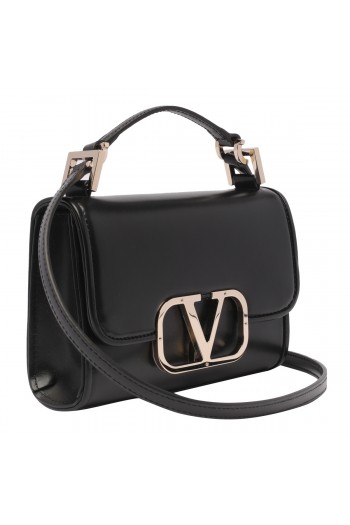 Valentino Czarna torba na ramię z Vlogo, skórzana, metalowe logo