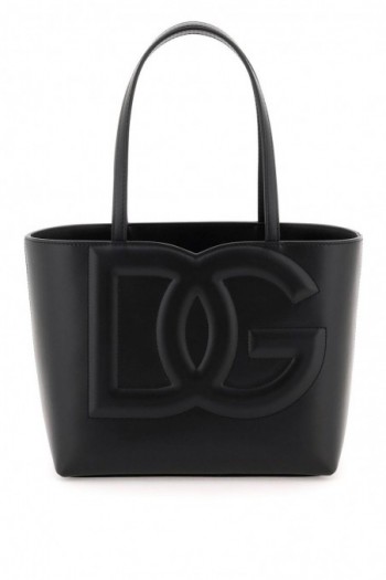Dolce & gabbana Torba shopper, czarna, skórzana, logo DG