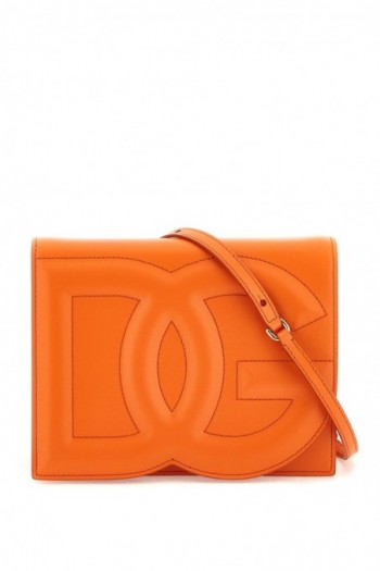 Dolce & gabbana Skórzana torebka na ramię z logo DG, pomarańczowa