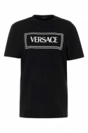 2Versace Czarna bawełniana koszulka z haftowanym logo