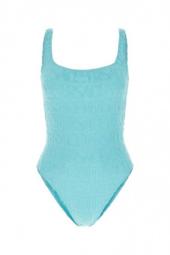 Versace Niebieski jednoczęściowy strój kąpielowy z Versace Allover Logo