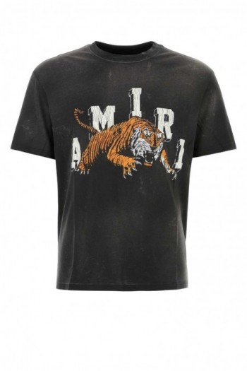 Amiri Czarna bawełniana koszulka z nadrukiem tygrysa