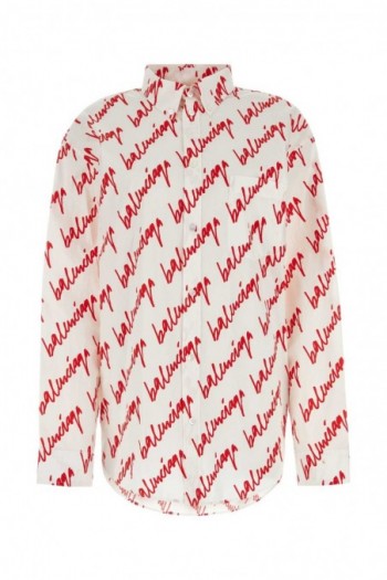 Balenciaga Koszula oversize z popeliny z nadrukiem logo