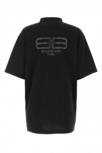 Balenciaga Czarna bawełniana koszulka typu oversize z logo BB