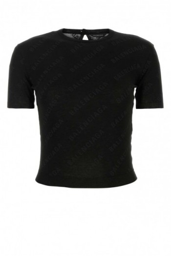 Balenciaga Czarny bawełniany sweter z krótkim rękawem z logo
