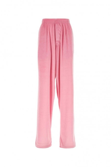 Balenciaga Różowe aksamitne spodnie baggy