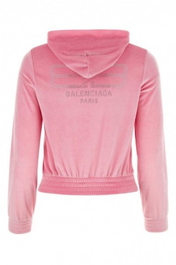 Balenciaga Różowa aksamitna bluza z kryształowym logo BB