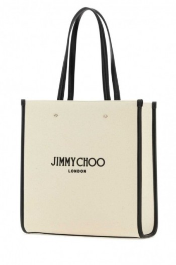 Jimmy Choo Płócienna torba na zakupy N/S Tote M w kolorze kości słoniowej