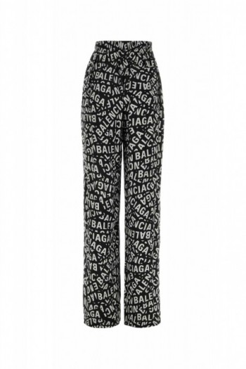 Balenciaga Spodnie od piżamy z mieszanki cupro z logowanym nadrukiem
