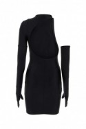 2Balenciaga Czarna mini sukienka z elastycznego nylonu z rękawiczkami