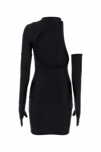 Balenciaga Czarna mini sukienka z elastycznego nylonu z rękawiczkami
